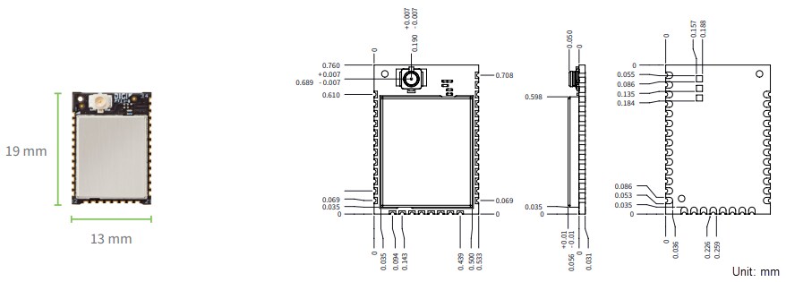 Technische Zeichnung - Digi XBee® XR 868 HF-Module